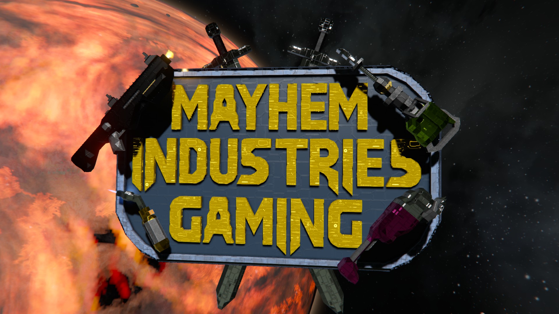 Discovery splash banner for Mayhem Industries Gaming Network Discord server