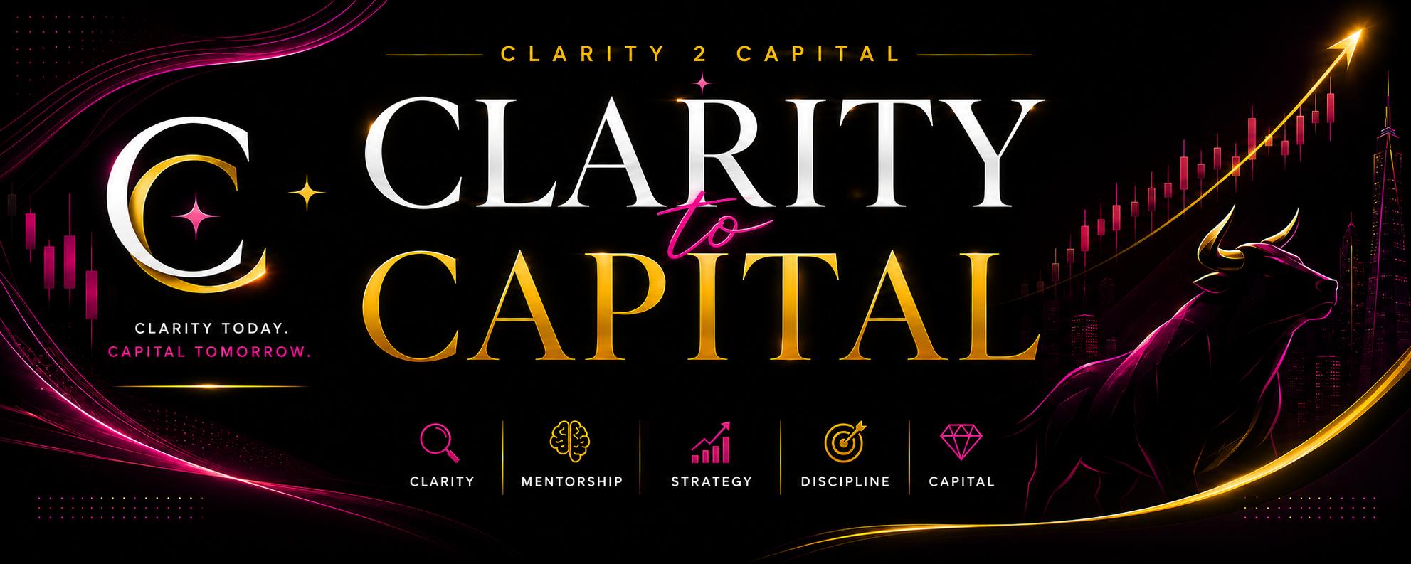 Discovery splash banner for Clarity 2 Capital Trading Discord server