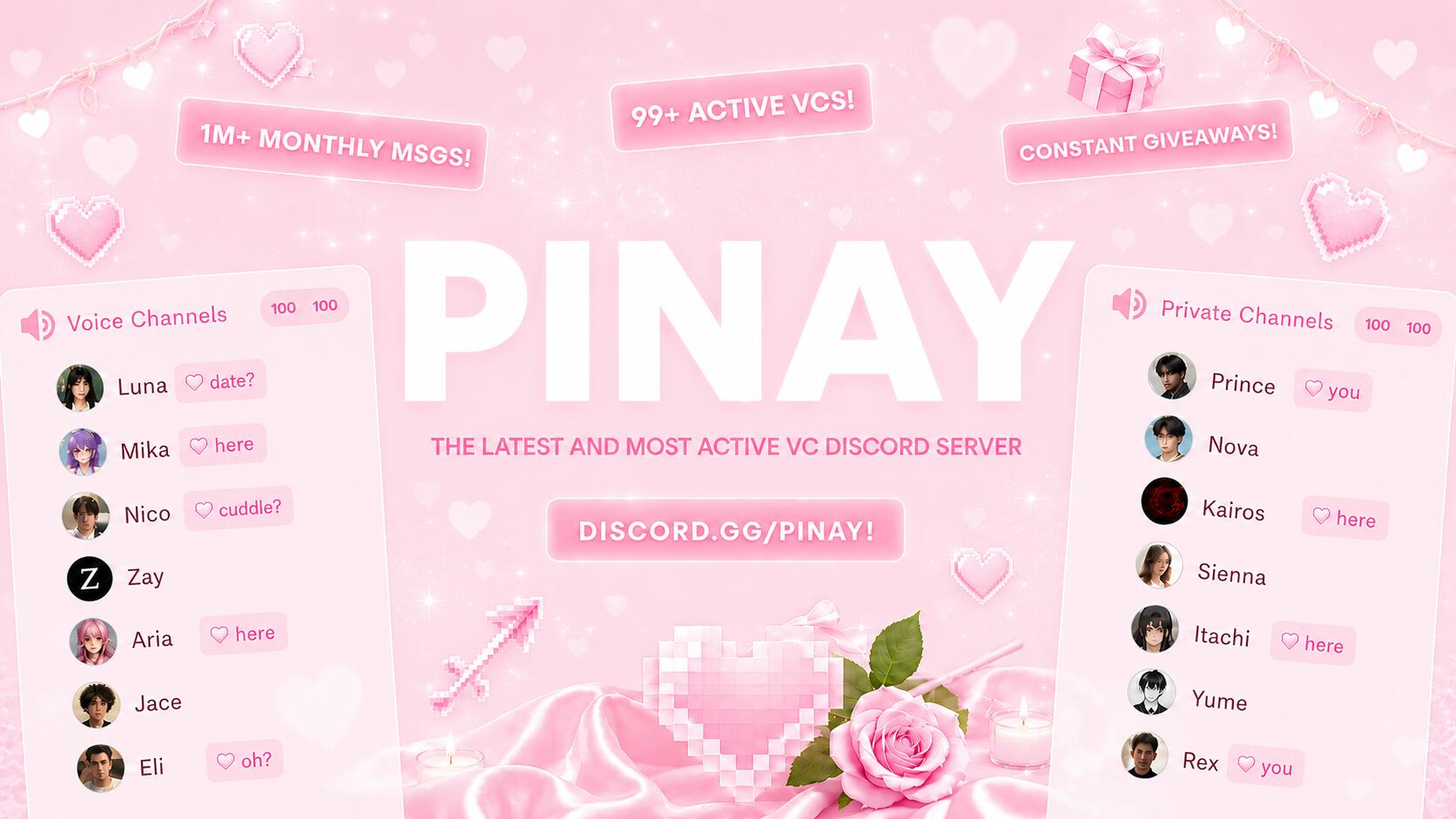 Discovery splash banner for Pinay | Voice Chat • Social • Emojis & Icons • English • Egirls • Make Friends Discord server