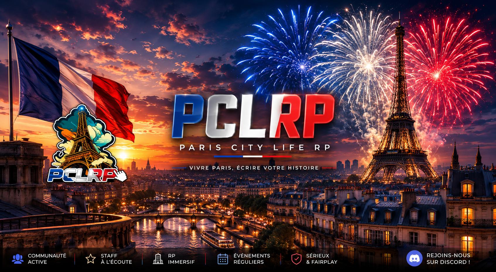 Discovery splash banner for đź—ĽParis City Life RPđź—Ľ Discord server